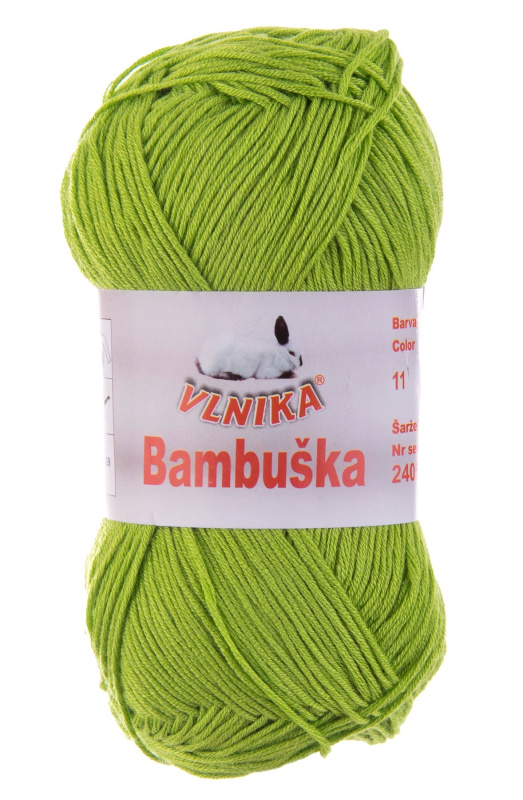 Pletací / háčkovací příze Vlnika BAMBUŠKA 11 zelená, klasická, bambusová, 50g/205m