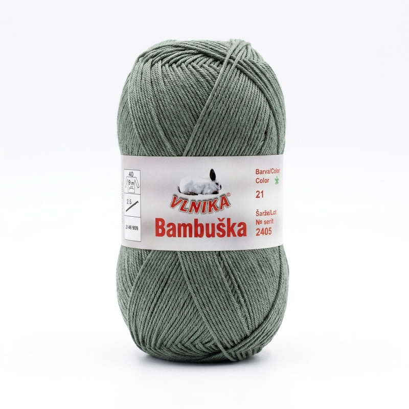 Pletací / háčkovací příze Vlnika BAMBUŠKA 21 šedozelená, klasická, bambusová, 50g/205m