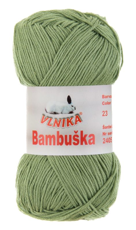 Pletací / háčkovací příze Vlnika BAMBUŠKA 23 khaki, klasická, bambusová, 50g/205m