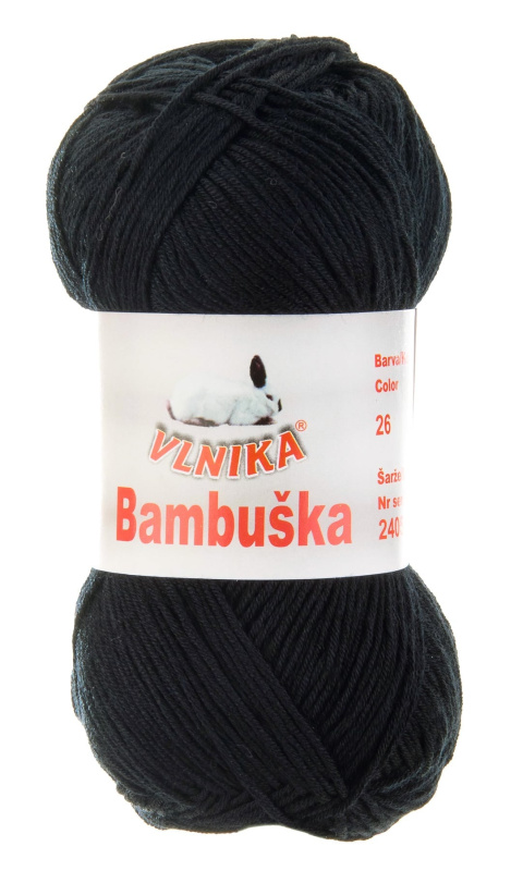 Pletací / háčkovací příze Vlnika BAMBUŠKA 26 černá, klasická, bambusová, 50g/205m