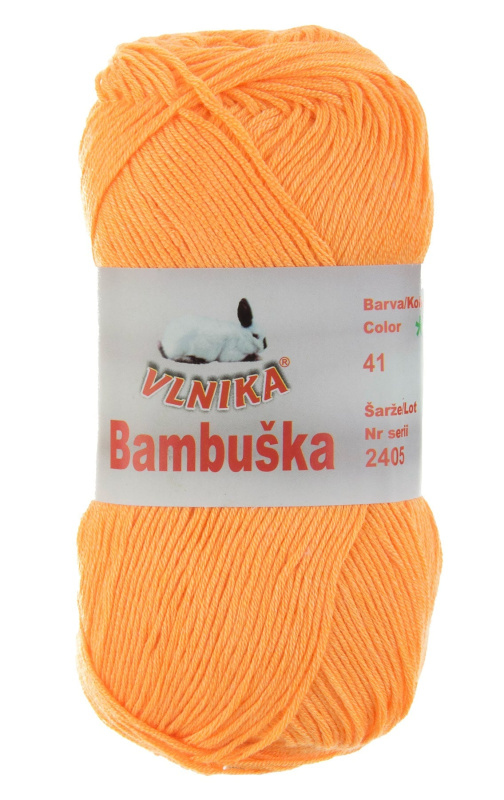 Pletací / háčkovací příze Vlnika BAMBUŠKA 41 oranžová, klasická, bambusová, 50g/205m
