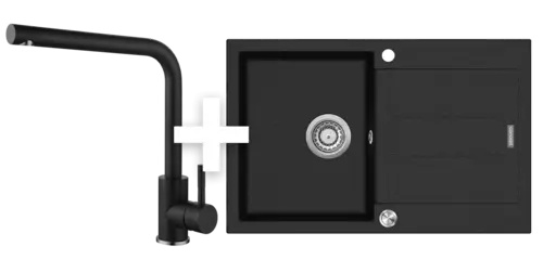 Concept SET Dřez granitový s odkapem DG10C45bc + Baterie dřezová granit BDG4227bc