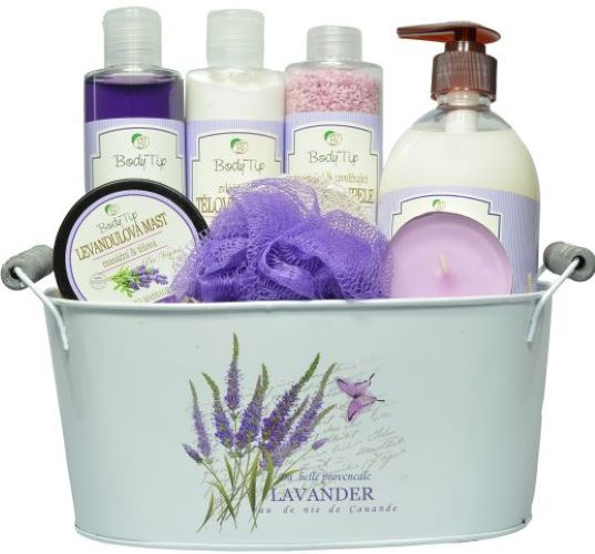 Dárková sada kosmetiky v plechové vaničce LEVANDULE