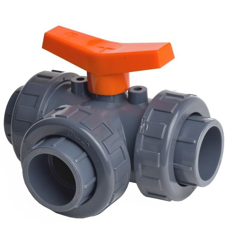 PVC trojcestný kulový ventil, typ T 50 mm lepení