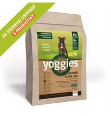 MINIGRANULE Yoggies, jehněčí a bílá ryba, granule lisované za studena 15 kg + Fit kostičky Yoggies pro psy 2x47g