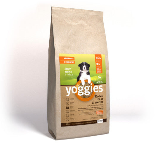 Yoggies Active Kachní maso a zvěřina – granule s laktobacily pro psy