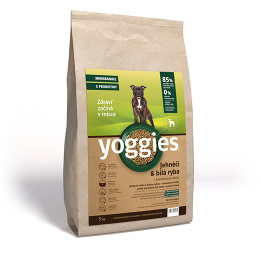 MINIGRANULE Yoggies, jehněčí a bílá ryba, granule lisované za studena 5 kg