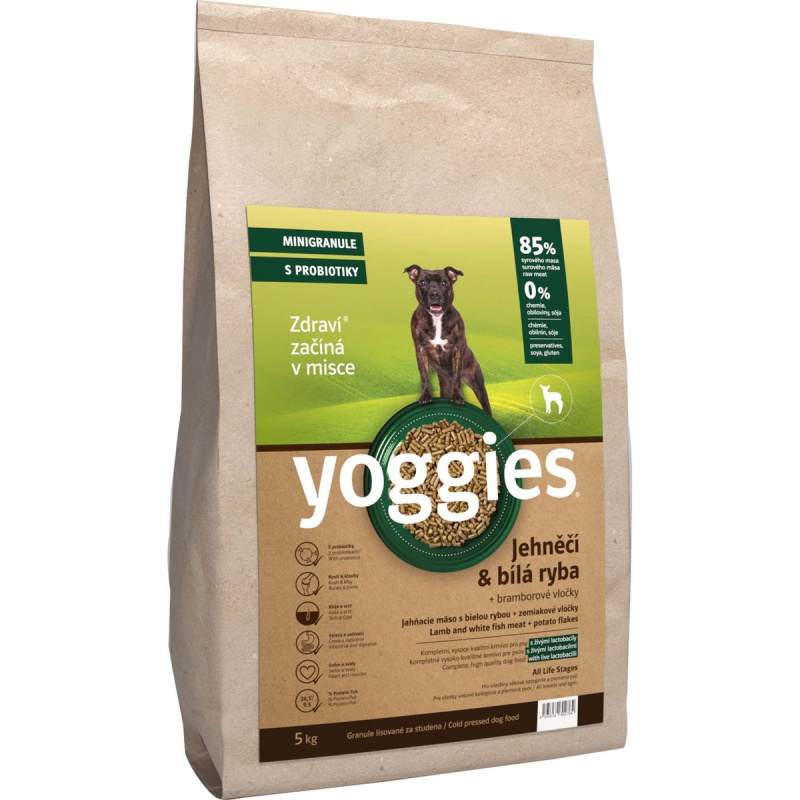 MINIGRANULE Yoggies, jehněčí a bílá ryba, granule lisované za studena 5 kg