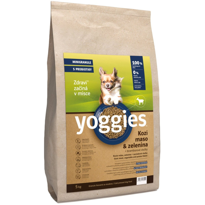 Yoggies Hypoalergenní MINIGRANULE pro psy s kozím masem, lisované za studena 5 kg