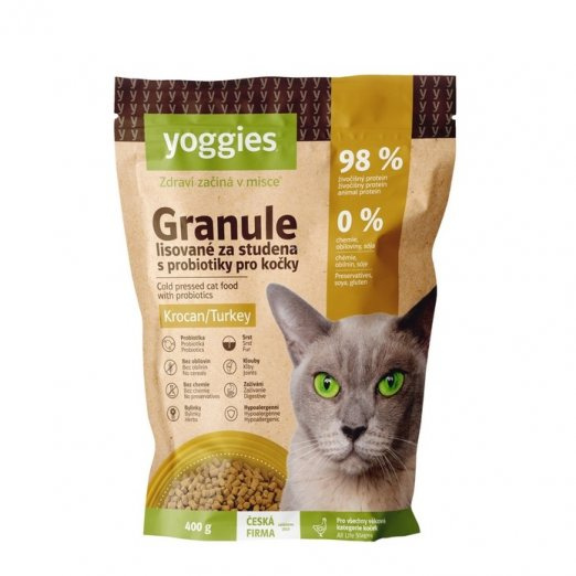 400 g Yoggies Granule pro kočky s krocaním masem, lisované za studena s probiotiky