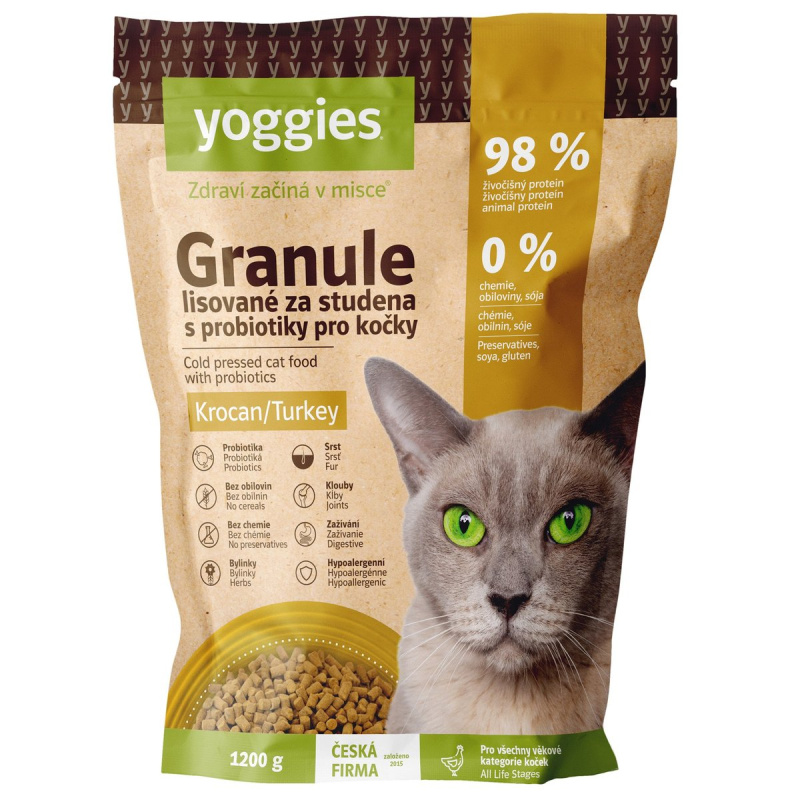 Yoggies Granule pro kočky s krocaním masem, lisované za studena s probiotiky 1,2 kg