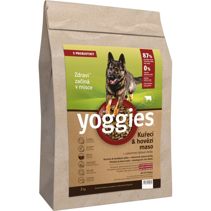 Yoggies Kuřecí a hovězí maso – granule s laktobacily pro psy