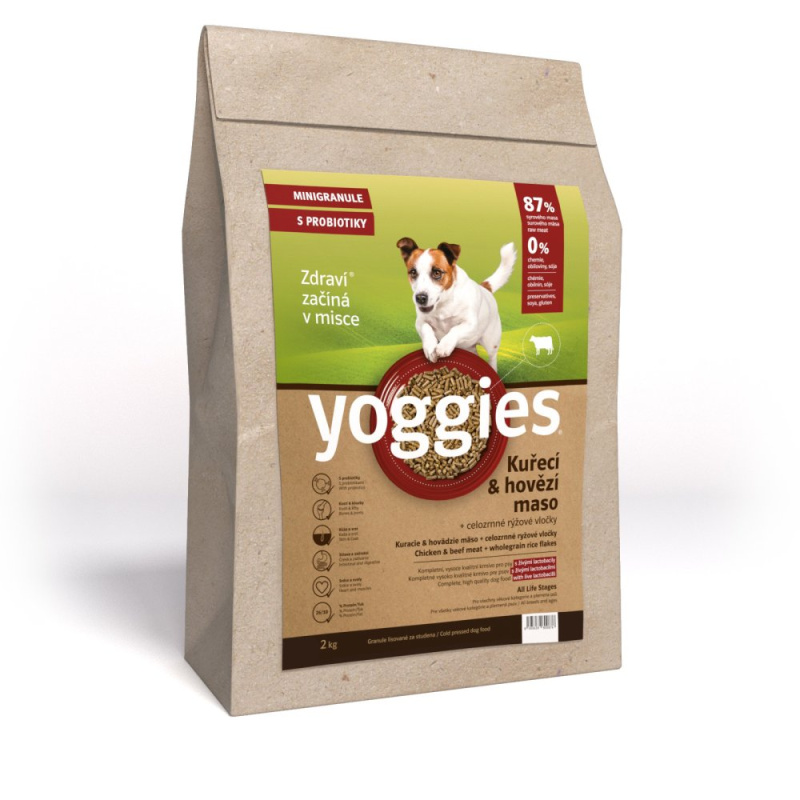MINIGRANULE Yoggies, kuřecí a hovězí maso, granule lisované za studena 2 kg