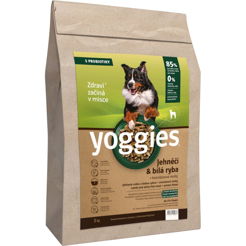 Yoggies Jehněčí a bílá ryba – granule s laktobacily pro psy