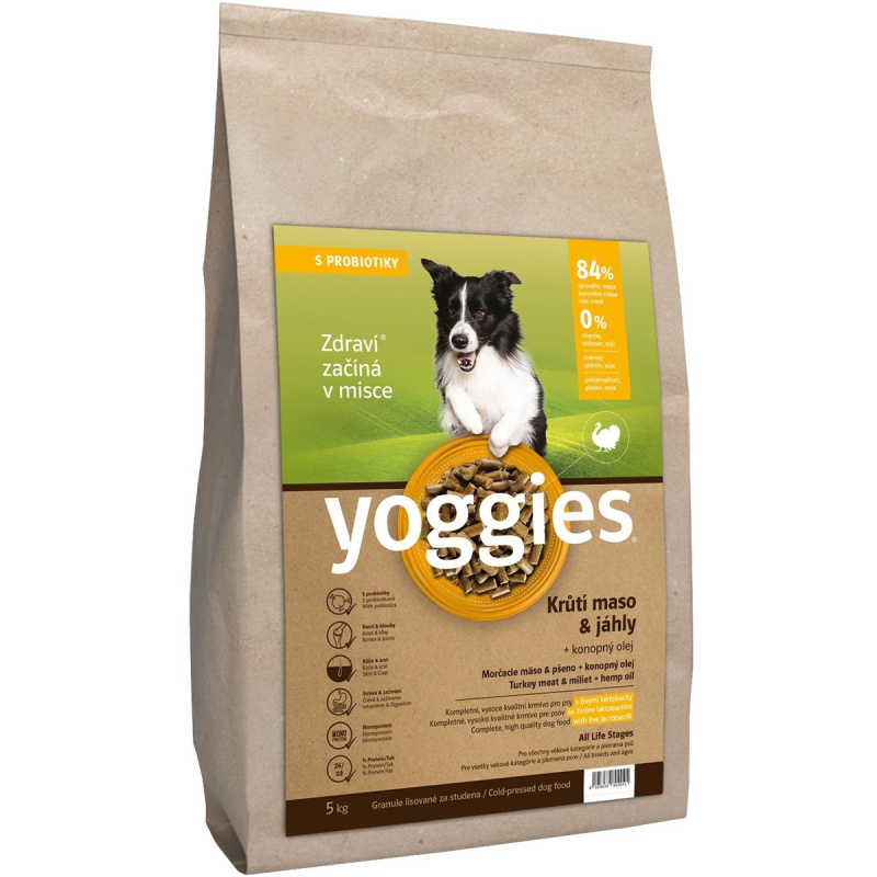 Monoproteinové granule Yoggies s krůtím masem a jáhly, lisované za studena s probiotiky 5 kg