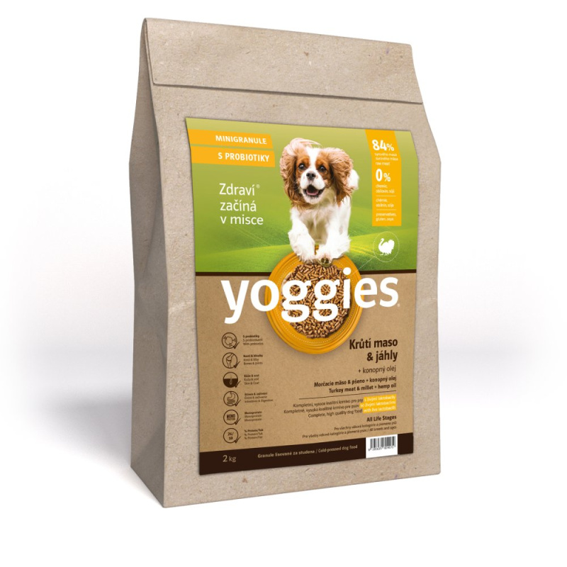 MINIGRANULE Monoproteinové Yoggies s krůtím masem a jáhly, lisované za studena s probiotiky 2 kg