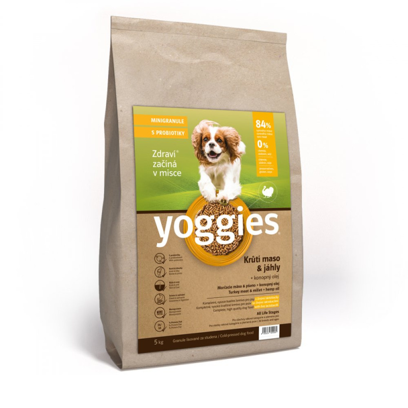 MINIGRANULE Monoproteinové Yoggies s krůtím masem a jáhly, lisované za studena s probiotiky 5 kg
