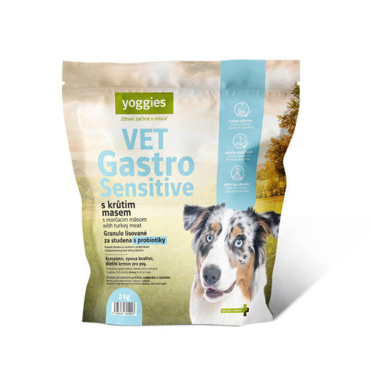 2 kg Yoggies VET Gastro Sensitive s krůtím masem, granule lisované za studena s probiotiky