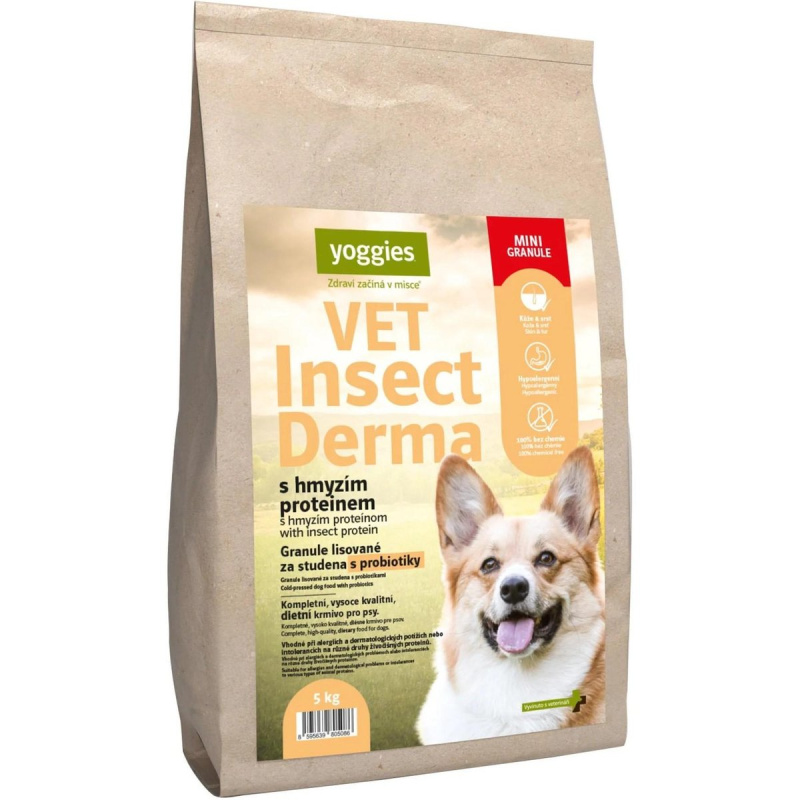 Yoggies VET Insect Derma hmyzí protein a probiotika – minigranule pro psy