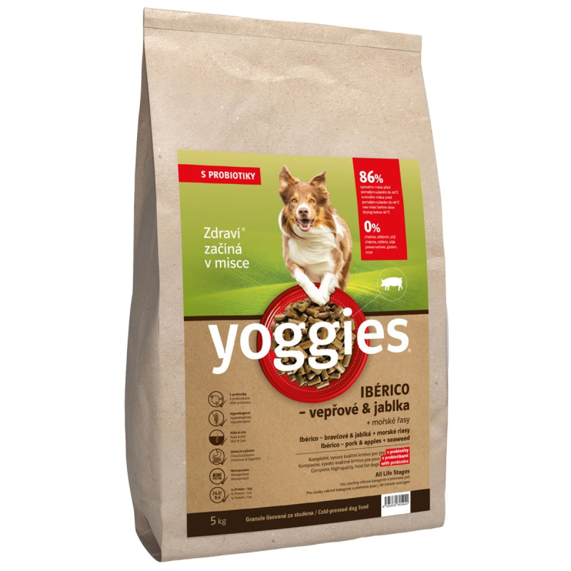 Yoggies Ibérico vepřové maso s jablky, granule lisované za studena s probiotiky 5 kg