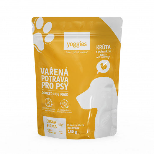 Yoggies Vařená potrava pro psy – krůtí maso s pohankou a kloubní výživou