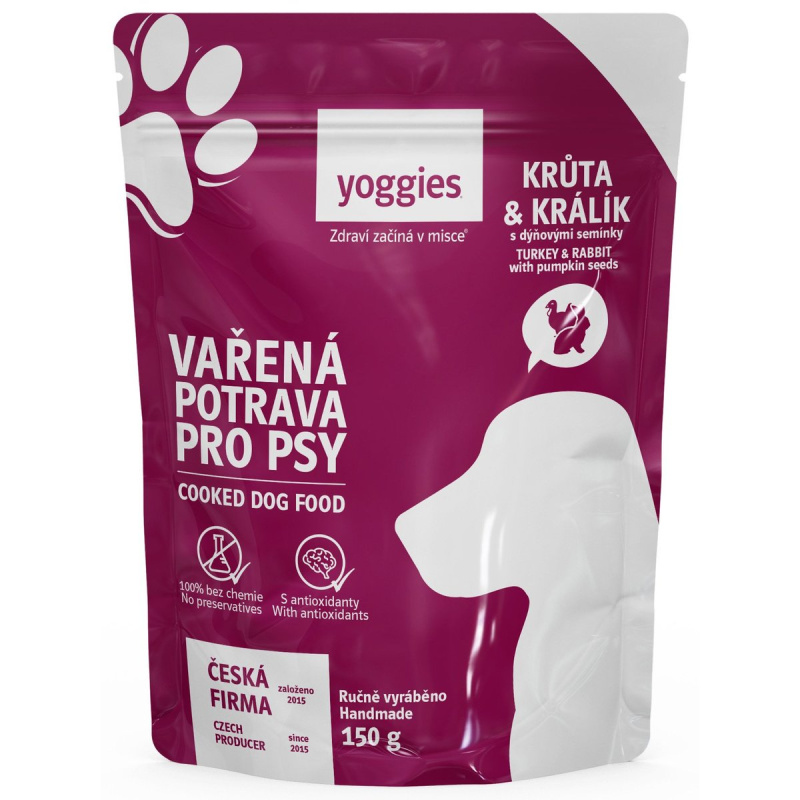 Yoggies Vařená potrava pro psy – krůtí a králičí maso s dýňovými semínky a kloubní výživou