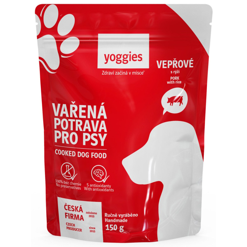 Yoggies Vařená potrava pro psy – vepřové maso s rýží