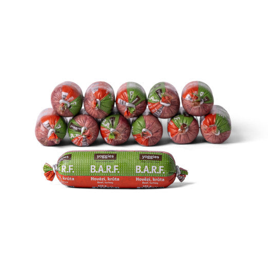 Yoggies B.A.R.F. Hovězí a krůta s probiotiky, mražené (12×150 g)