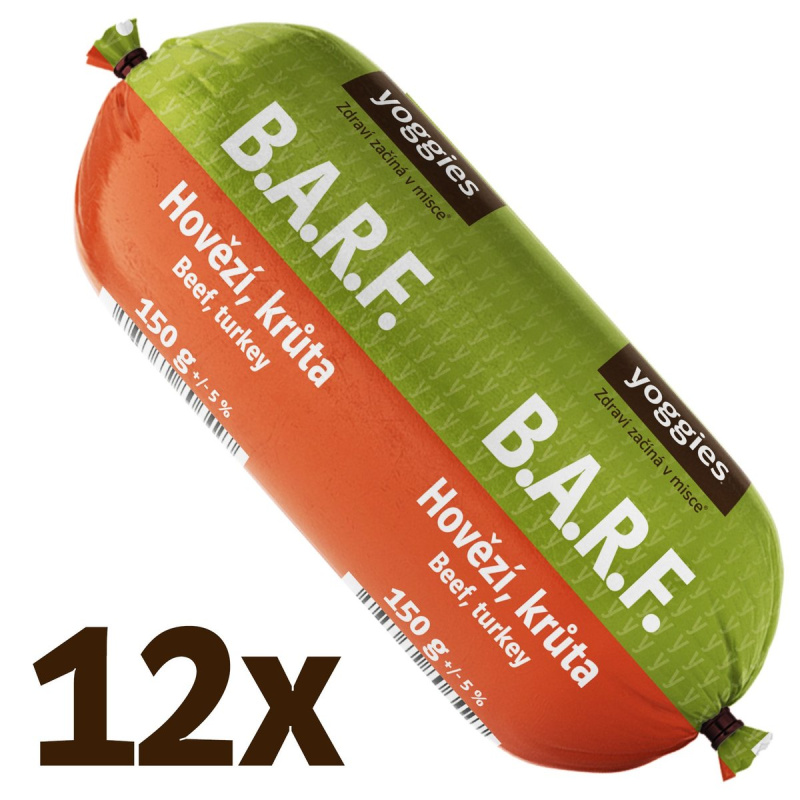 Yoggies B.A.R.F. Hovězí a krůta s probiotiky, mražené (12×150 g)