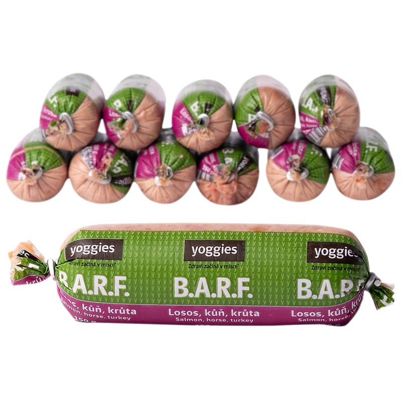 Yoggies B.A.R.F. Losos, kůň, krůta s probiotiky, mražené (12×150 g)