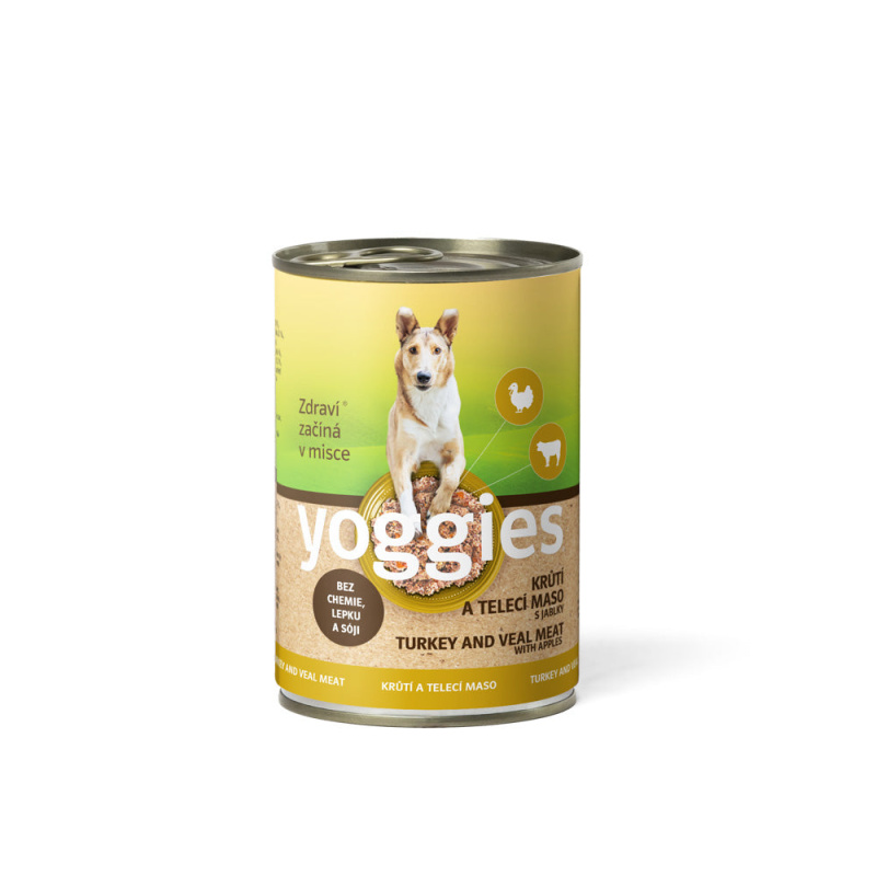 400 g Yoggies konzerva Krůtí a Telecí maso s jablky