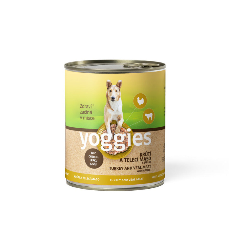 800 g Yoggies konzerva Krůtí a Telecí maso s jablky