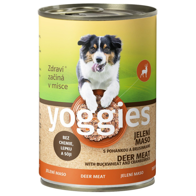 Yoggies Jelení konzerva s pohankou a brusinkami pro psy