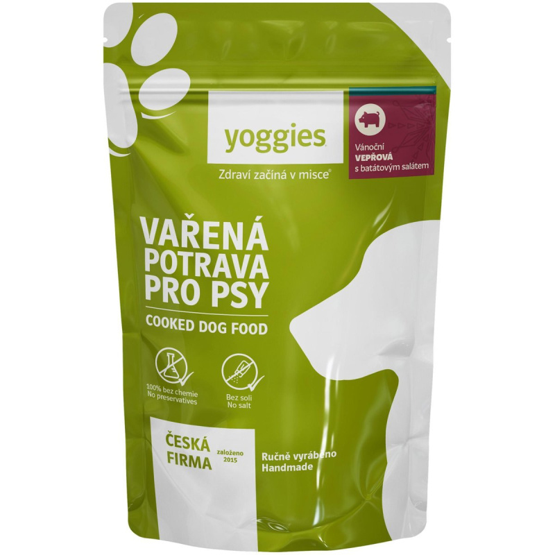 Yoggies Vánoční vařená potrava – vepřová s bramborovým salátem pro psy