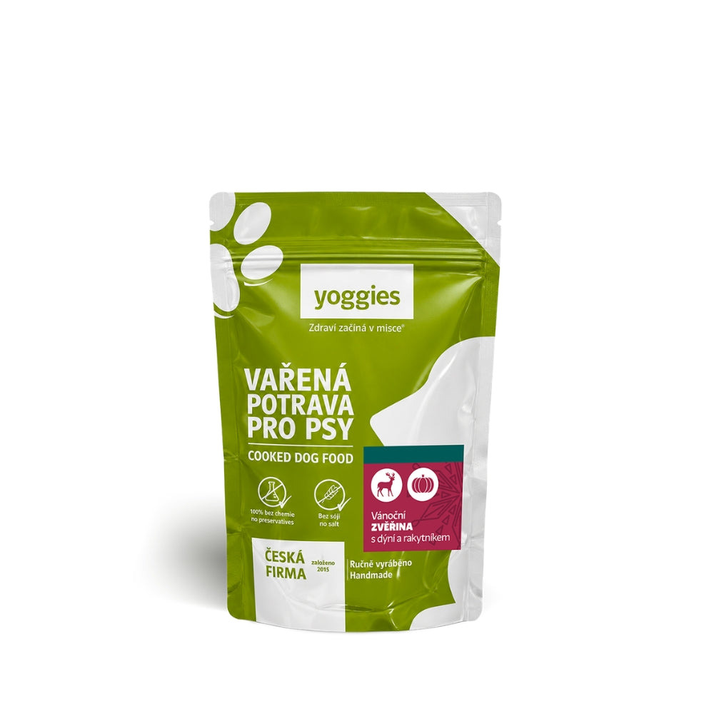 Yoggies Vánoční vařená potrava ze zvěřiny s dýní a rakytníkem, 150 g