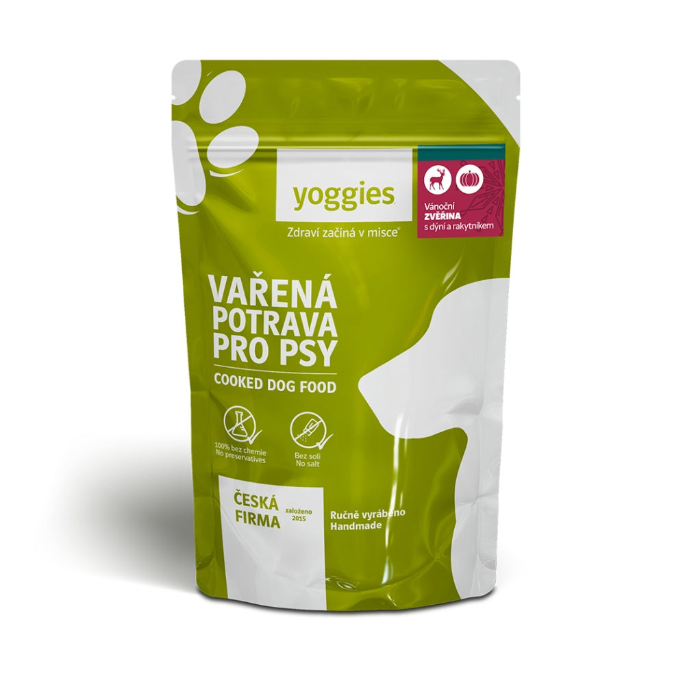 Yoggies Vánoční vařená potrava ze zvěřiny s dýní a rakytníkem, 650 g
