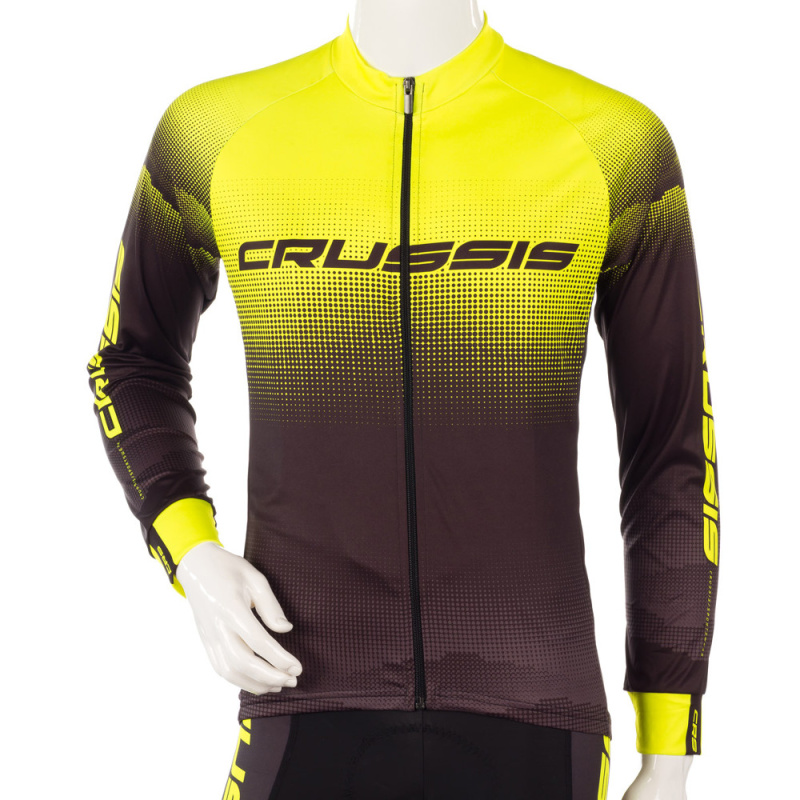 Cyklistický dres s dlouhým rukávem Crussis CSW-060 černá-fluo žlutá XL