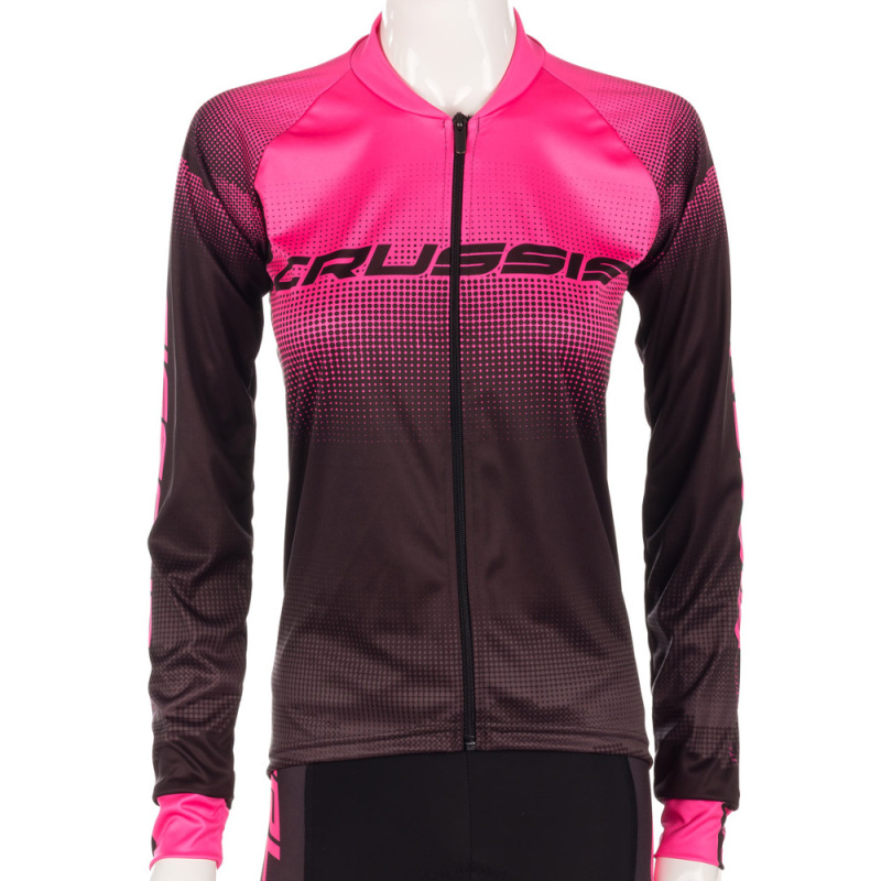 Dámský cyklistický dres s dlouhým rukávem Crussis CSW-061 černo-růžová XS