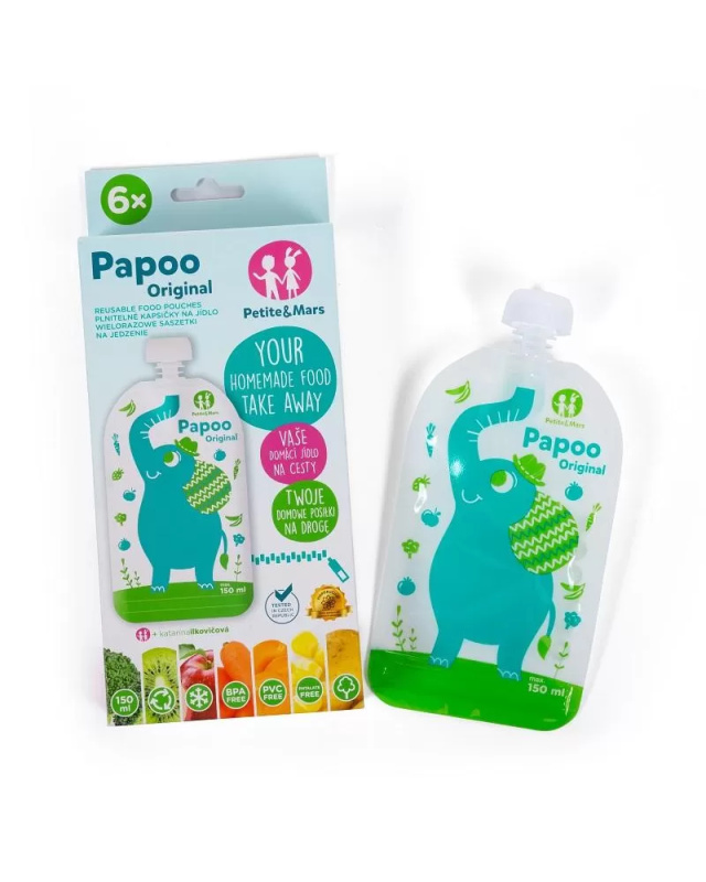 Petite&Mars Kapsička na jídlo Papoo Original Elephant 6 ks