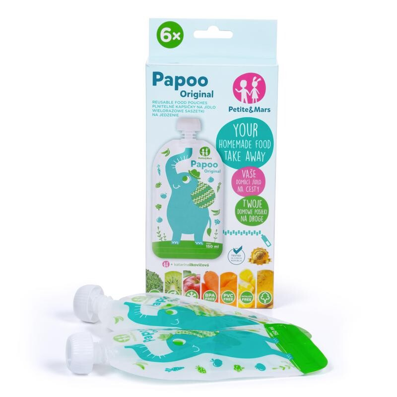 Petite&Mars Kapsička na jídlo Papoo Original Elephant 6 ks