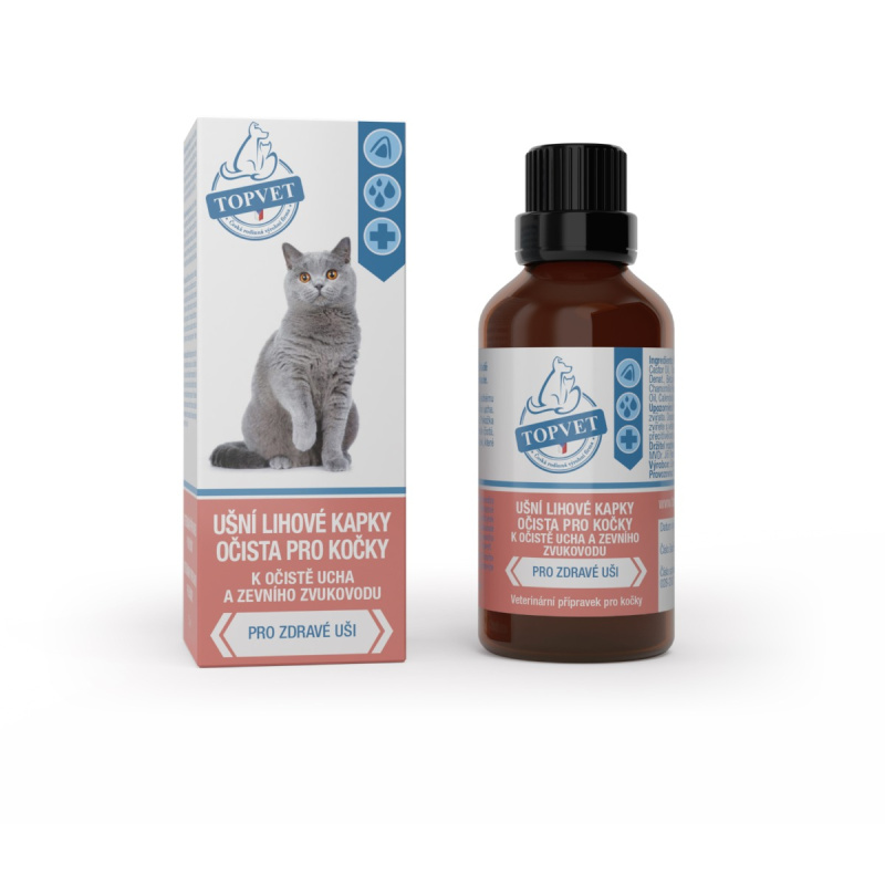 Ušní lihové kapky očista pro kočky TOPVET 50ml