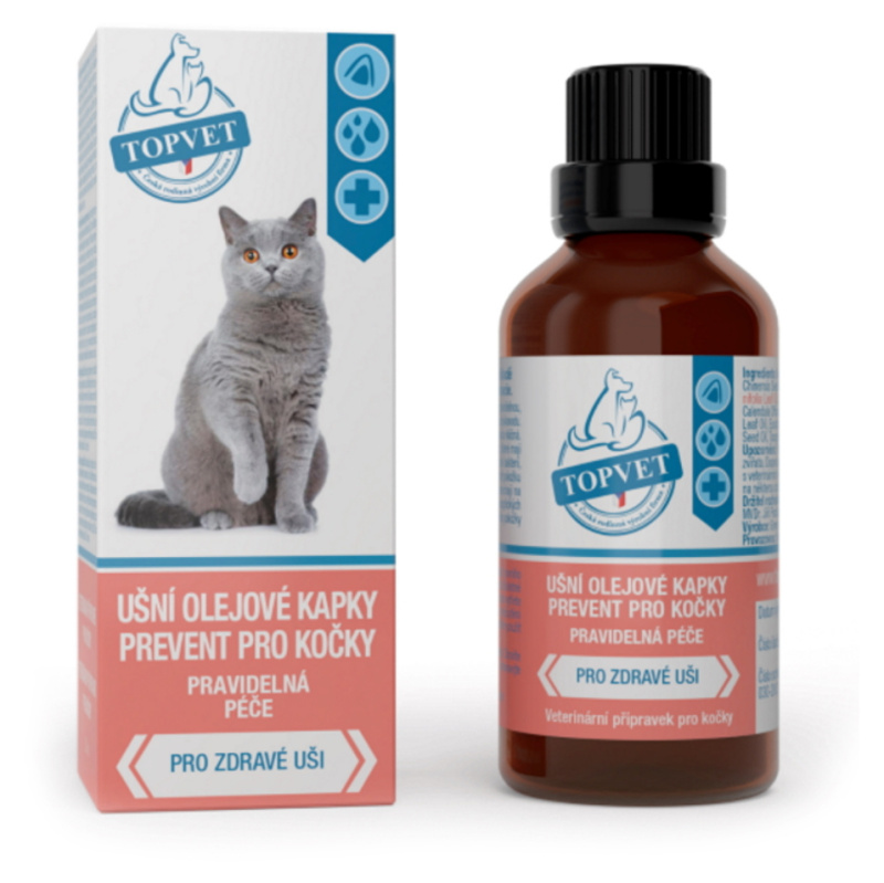 Ušní kapky Prevent pro kočky TOPVET 50ml