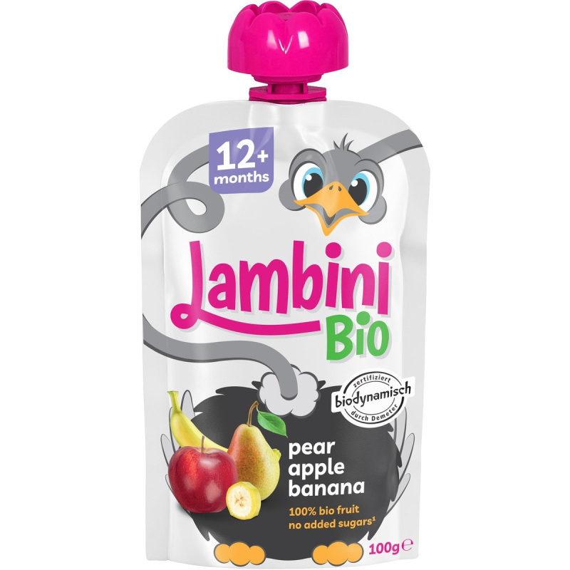 Lambini BIO Demeter kapsička hruška, jablko a banán