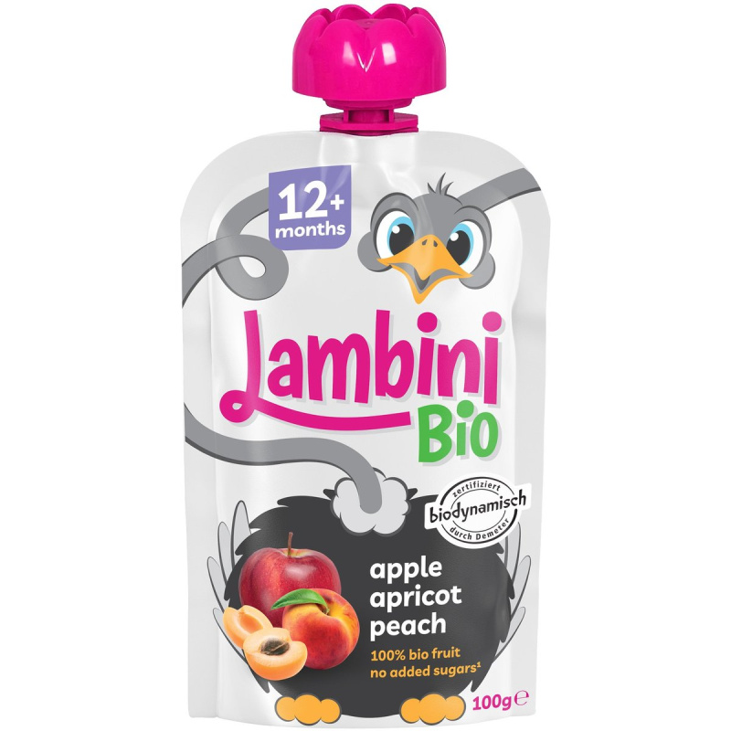 Lambini BIO Demeter kapsička jablko, meruňka a broskev