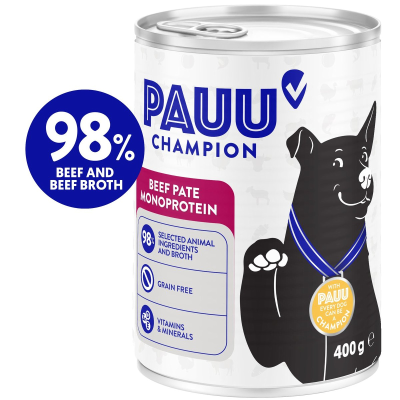 Pauu Champion Bezobilné monoprotein hovězí paté pro psy