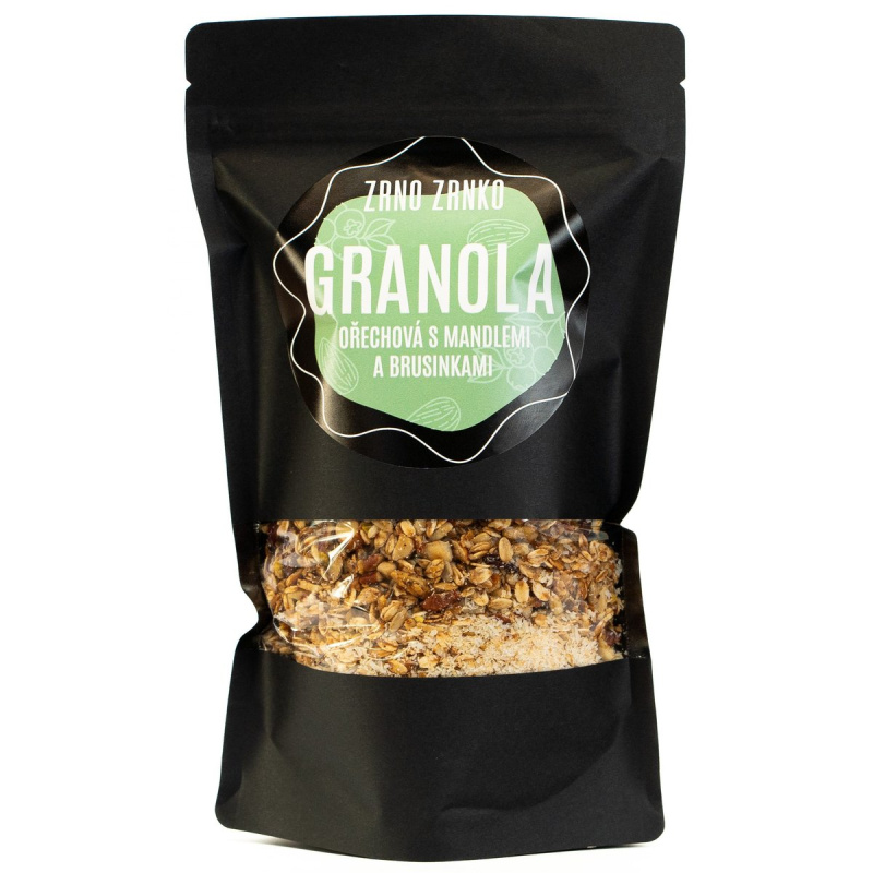 Zrno zrnko Řemeslná granola Ořechová s mandlemi a brusinkami