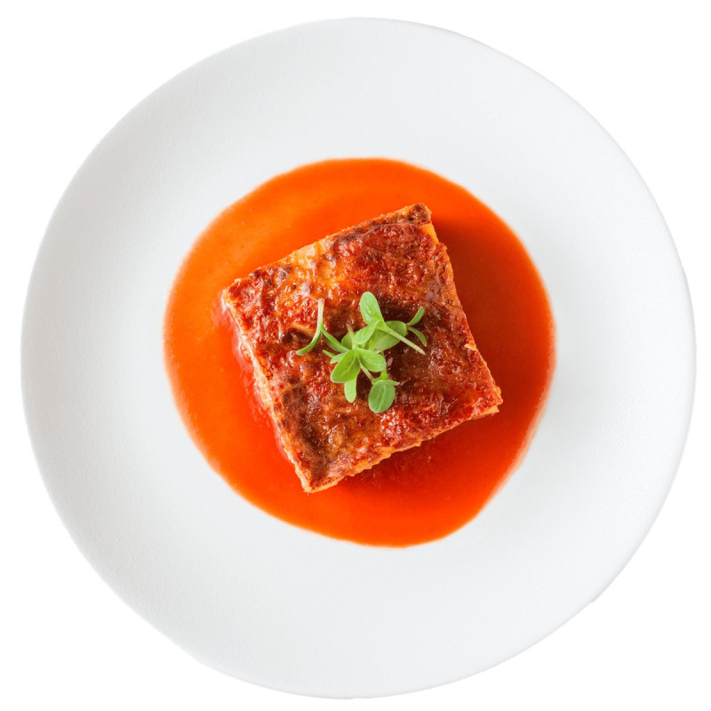 Lasagne s krůtím masem, červenou čočkou, batáty a Cottage cheese