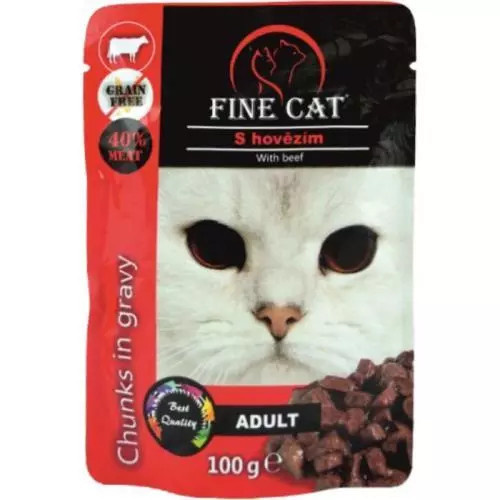 Fine Cat kapsička Grain-Free Adult hovězí v omáčce 100g