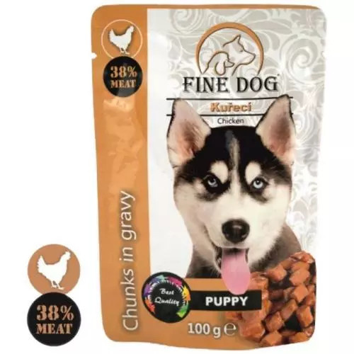 Fine Dog kapsička Puppy kuřecí v omáčce 100g