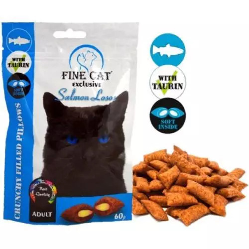 Fine Cat Exclusive Plněné polštářky pro kočky LOSOS 60g